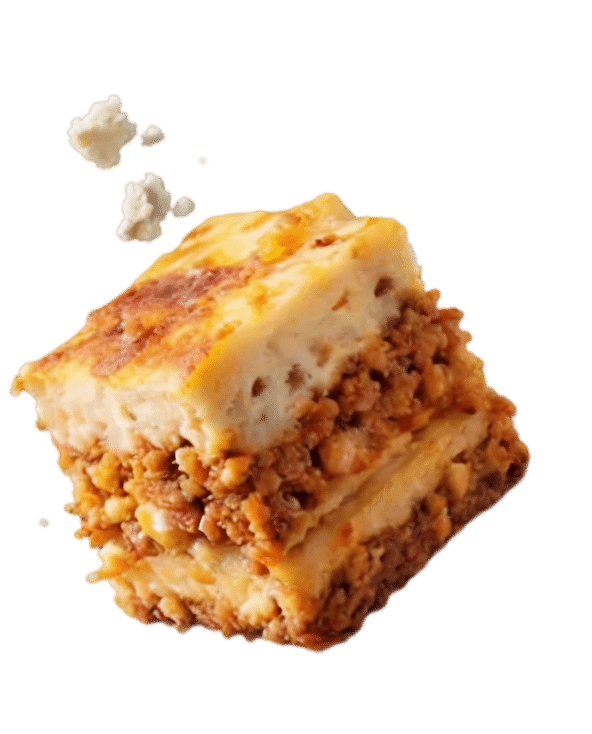 Layered dish with meat and cheese