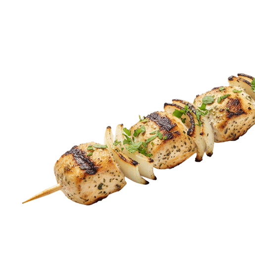 Grilled chicken kebab on skewer